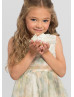 Vintage Floral Ivory Sage Multi Printed Tulle Flower Girl Dress